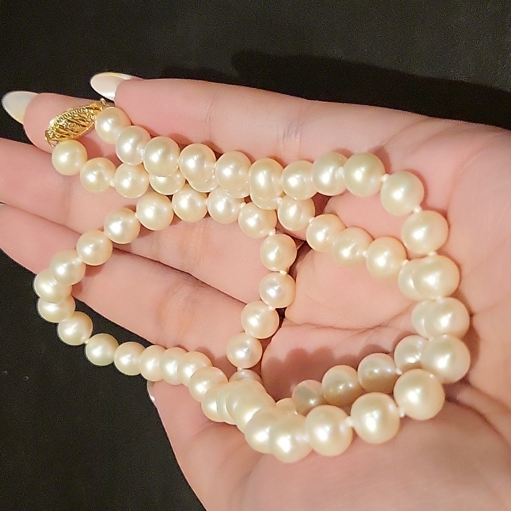 10k 6-7mm white freshwater cultured pearl strand necklace 18"